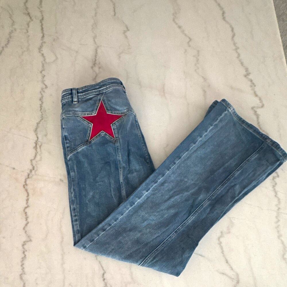 We The Free Women’s firecracker flat Jeans Blue Medium Wash Denim size 33 0128